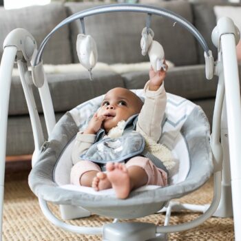 Ingenuity Portable, Compact & Power Adaptable Swing/Rocker with AC Adapter Grey Age- Newborn to 9 Months