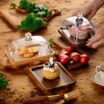 Wooden and Glass Butter/ Cheese Dish with a Lid
