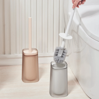 Bathroom Plastic Toilet Cleaning Brush Holder Set- Coffee