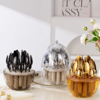 24-piece gold cutlery set with an egg-shaped container,