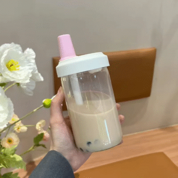 Portable 500ml Reusable Clear Glass Milk Tea Straw Cup