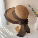 Summer Sun Hat with Big Bow- Brown