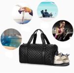 Black Quilted Vegan Leather Duffel Bag With a Shoe Compartment. 